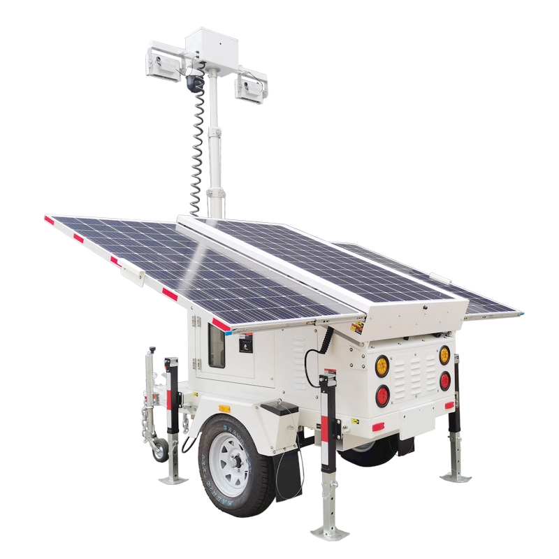 Mobile Solar Light Tower Surveillance Trailer Multifunctional Solar CCTV Light Tower 1
