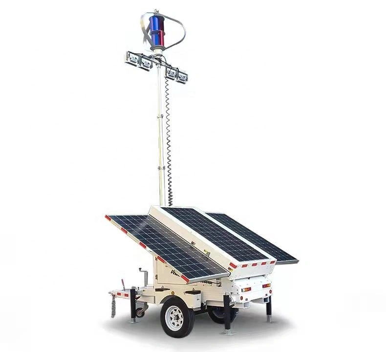 Solar light tower with wind turbine and 1140w solar panel for work site 1