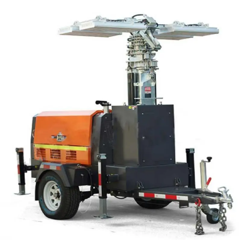 rimorchio mobile della torre del faro del diesel 1200W LED dell'albero di sollevamento idraulico di 9M per la costruzione 1