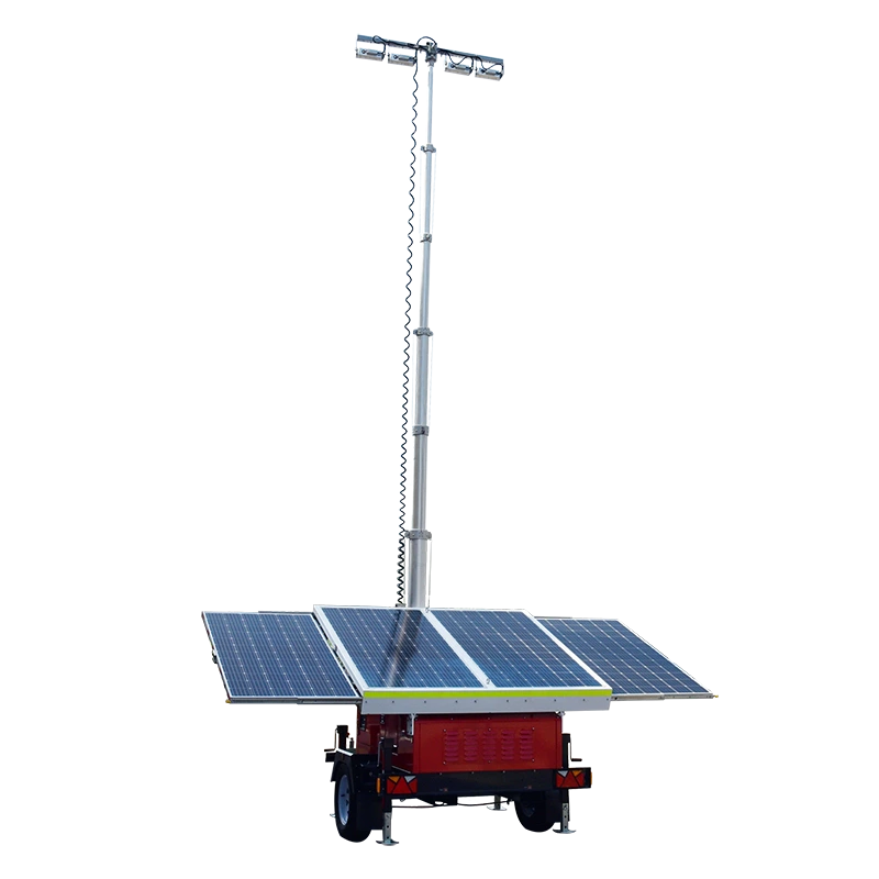 Tour d'éclairage solaire avec crochet d'attelage et essieu AL-KO et lumières LED 400w pour usage commercial 1