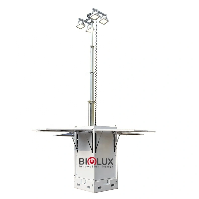 Portable Cuboid solar light tower with 1140w solar panel and 600w led lights for Outdoor Dinning 1