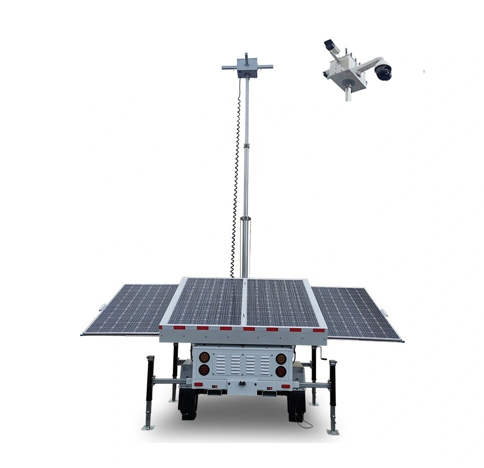 Effective security mobile solar CCTV trailer with gel battery and 6m telescopic mast 1
