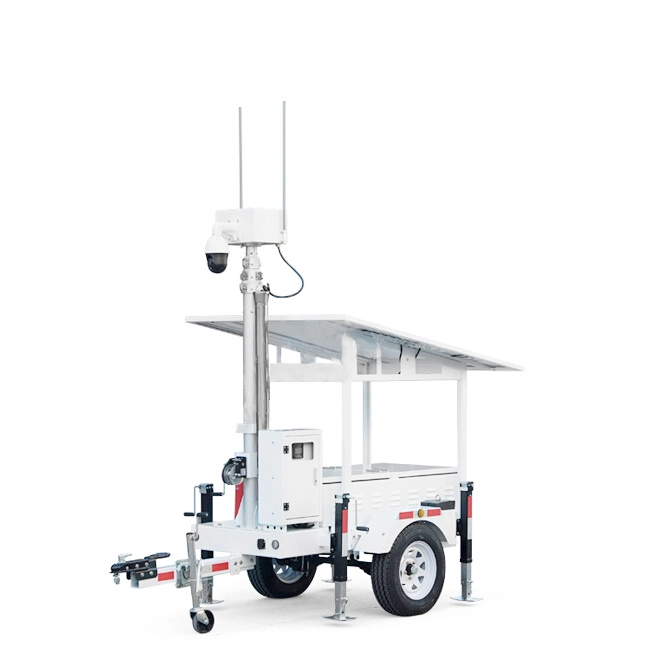 Tour de surveillance solaire mobile Remorque de surveillance portable Mât télescopique Tour de vidéosurveillance 1