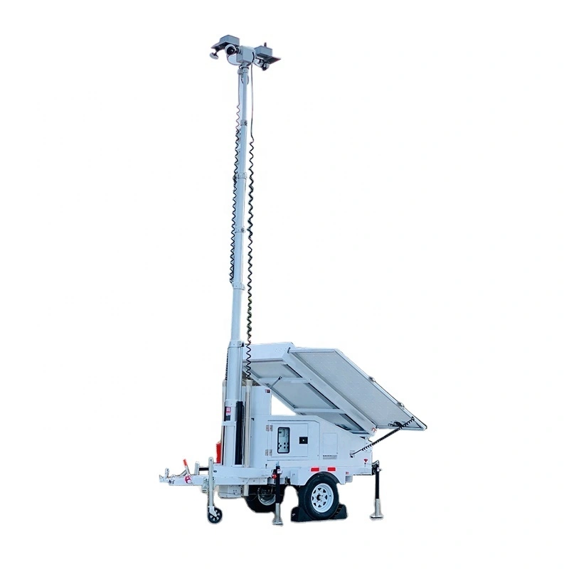 1840w Mobile solar CCTV tower nga adunay gel nga baterya ug mounting box alang sa parkinganan 1