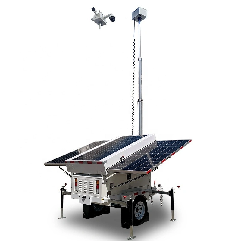 1380w Solar panel mobile solar surveillance tower nga adunay CCTV mounting box alang sa mga panghitabo 1