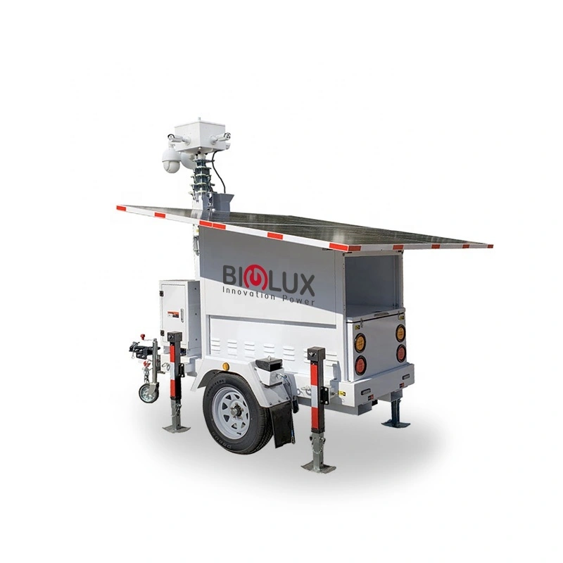 Mobiele sonkrag cctv toring met een 460w sonpaneel en 4800wh gel battery vir sekuriteitsgeleenthede 1