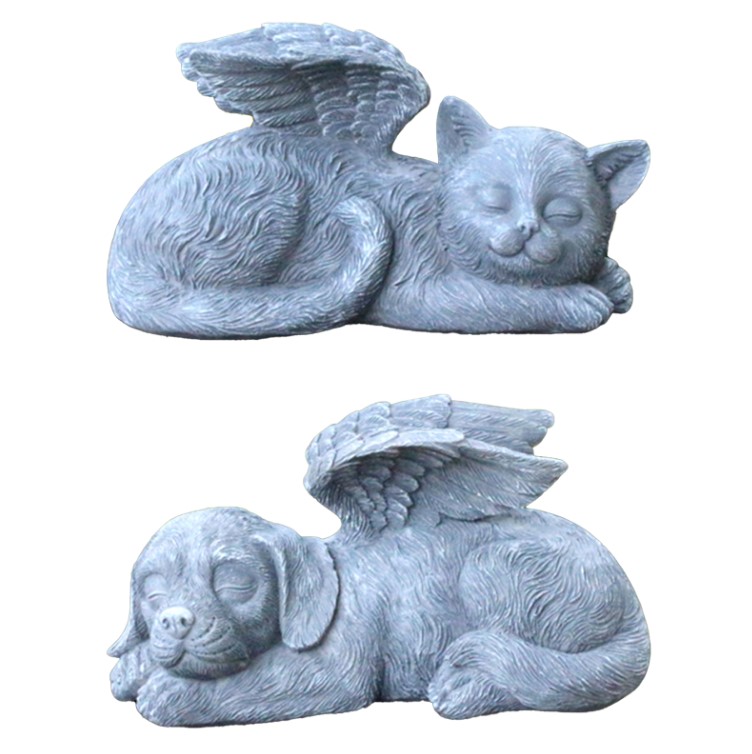 Ornament- Decoration Pet Memorial Craft- Craft 12 X 7 X 6cm Gardens Supplies Resin 1PC Gift Grey Cat Status e