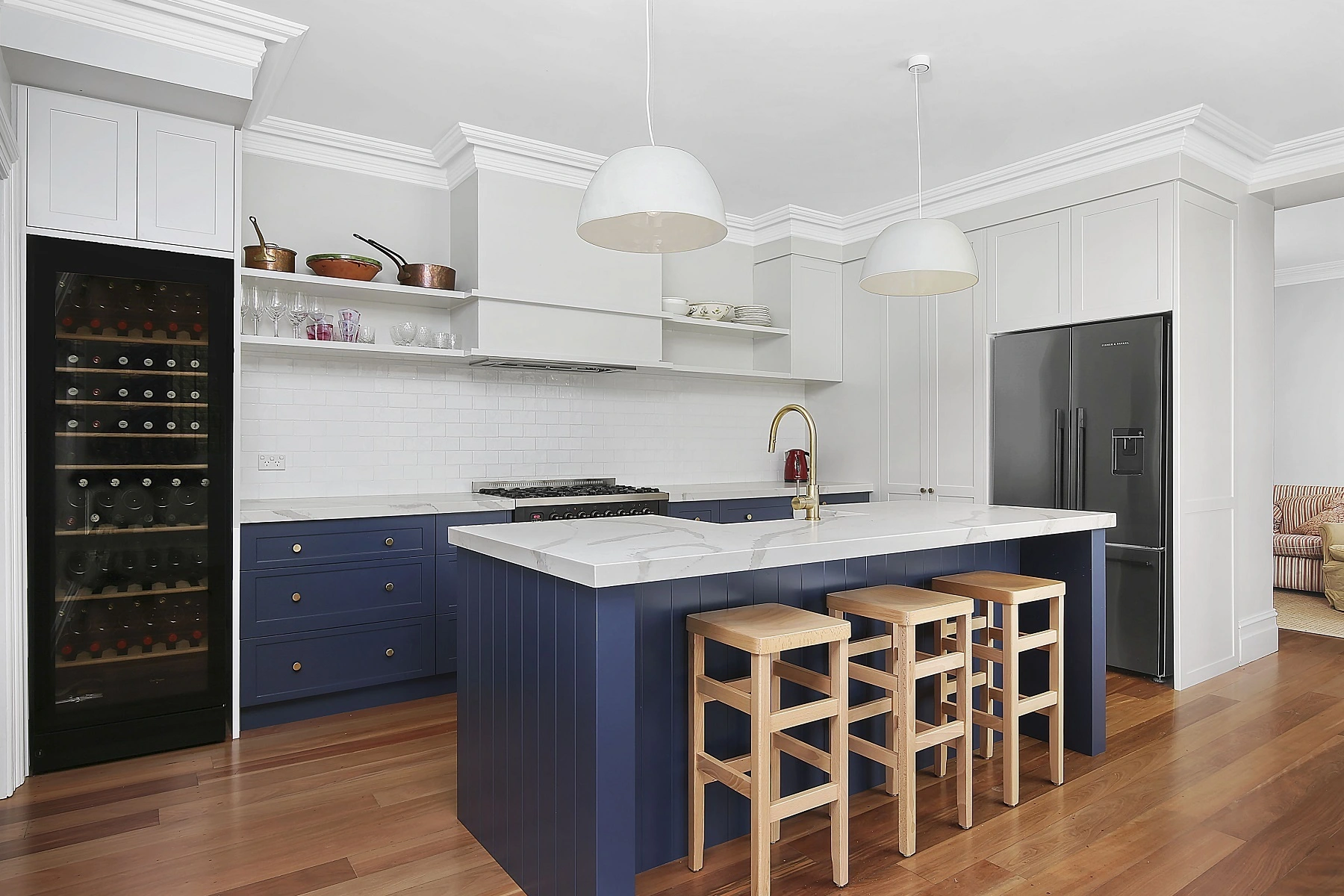 AllandCabinet Shaker Panel Kitchen Door with a Shiplap Cabinet Island for Quartz Stone Benchtop and a Sink 1