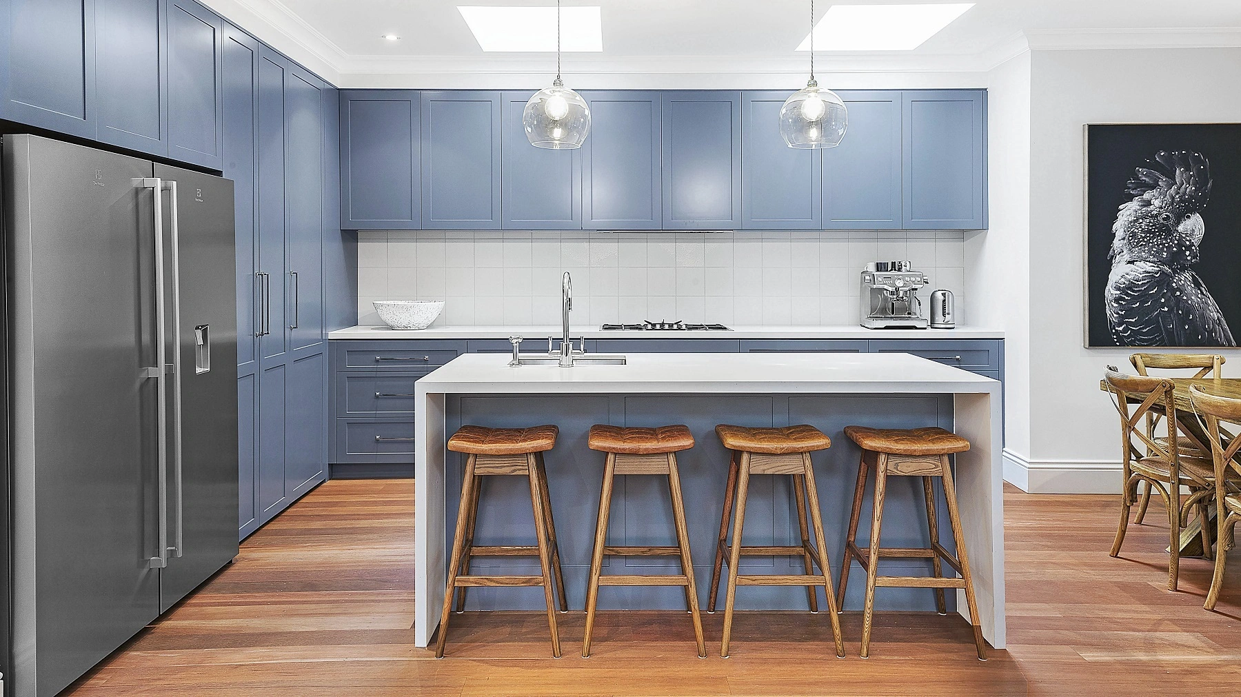 Shaker Style Blue claro Cabinete de cozinha de laca fosca 1