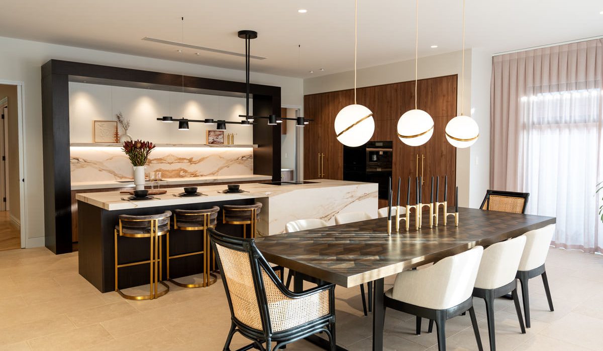 AllandCabinet Modern Kitchen Cabinet Wood Grain Textured Based Cabinet With Black Lacquer Painted Quartzite Countertop Island 1