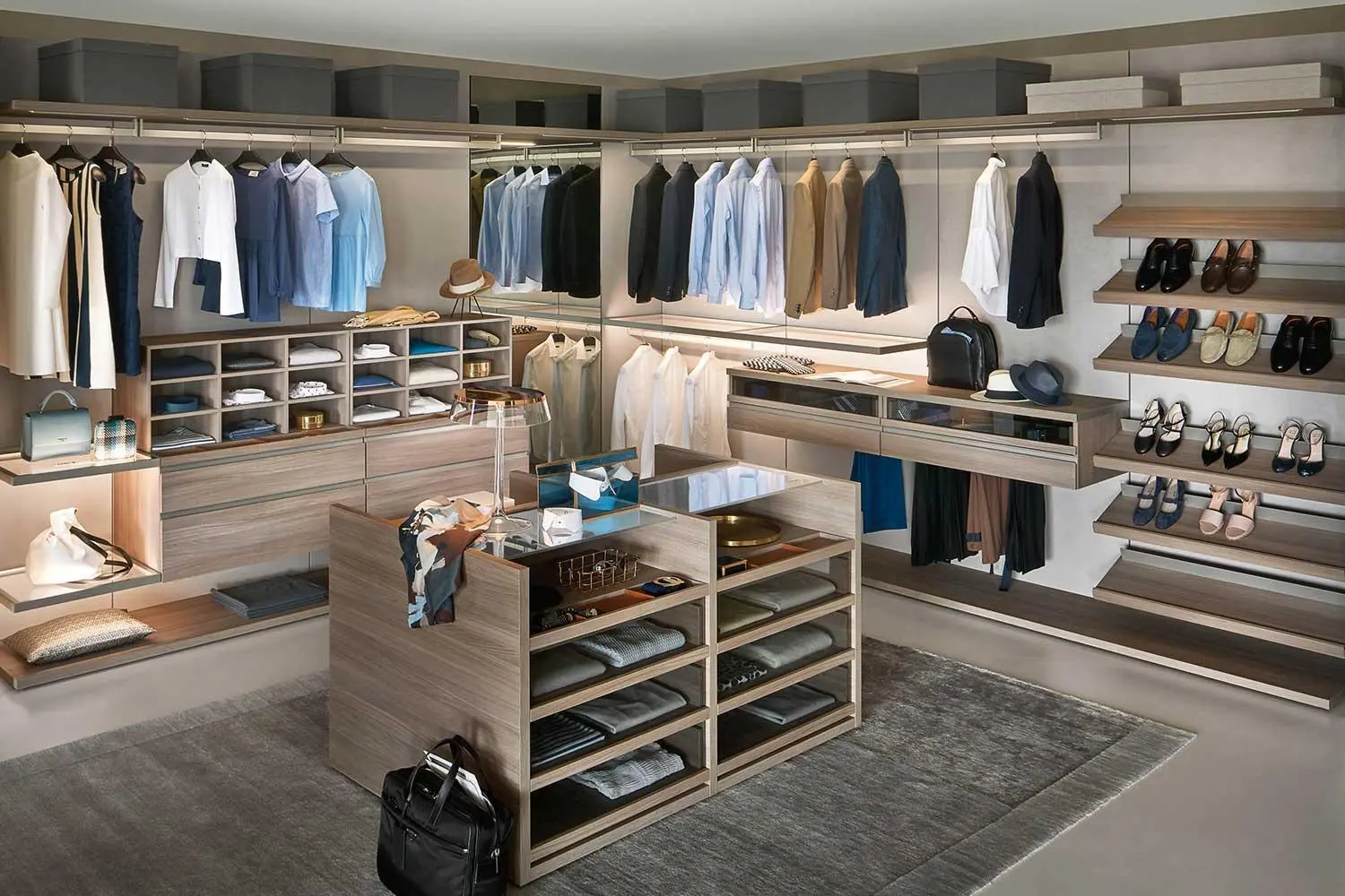 AllandCabinet Großhandel nach Maß organisiert begehbare Eckgarderobe und Holzmaserungsschrank für Ihr Zuhause und andere Orte 1