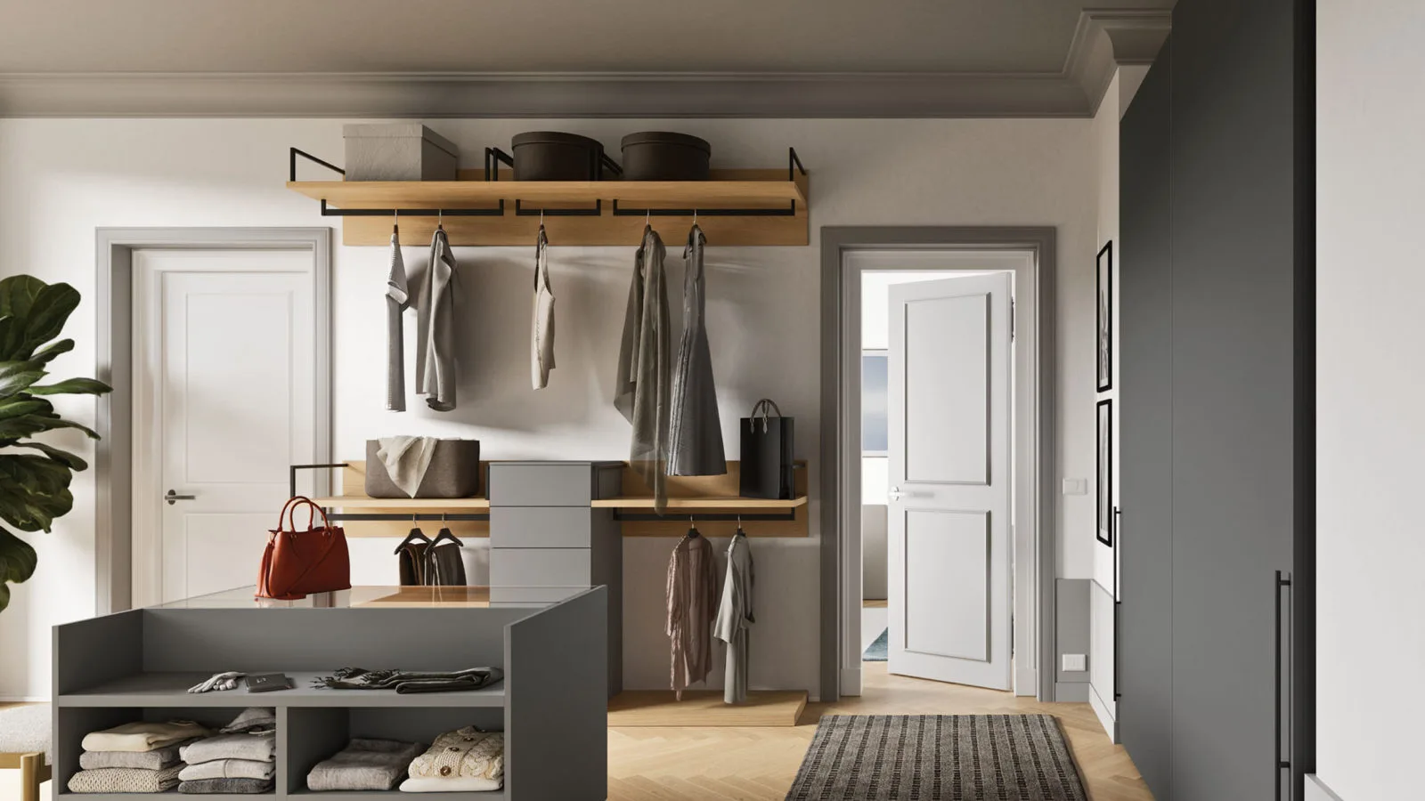 AllandCabinet Moderno armário de melamina cinza guarda-roupa deslizante em formato de U para proprietário e construtor 1