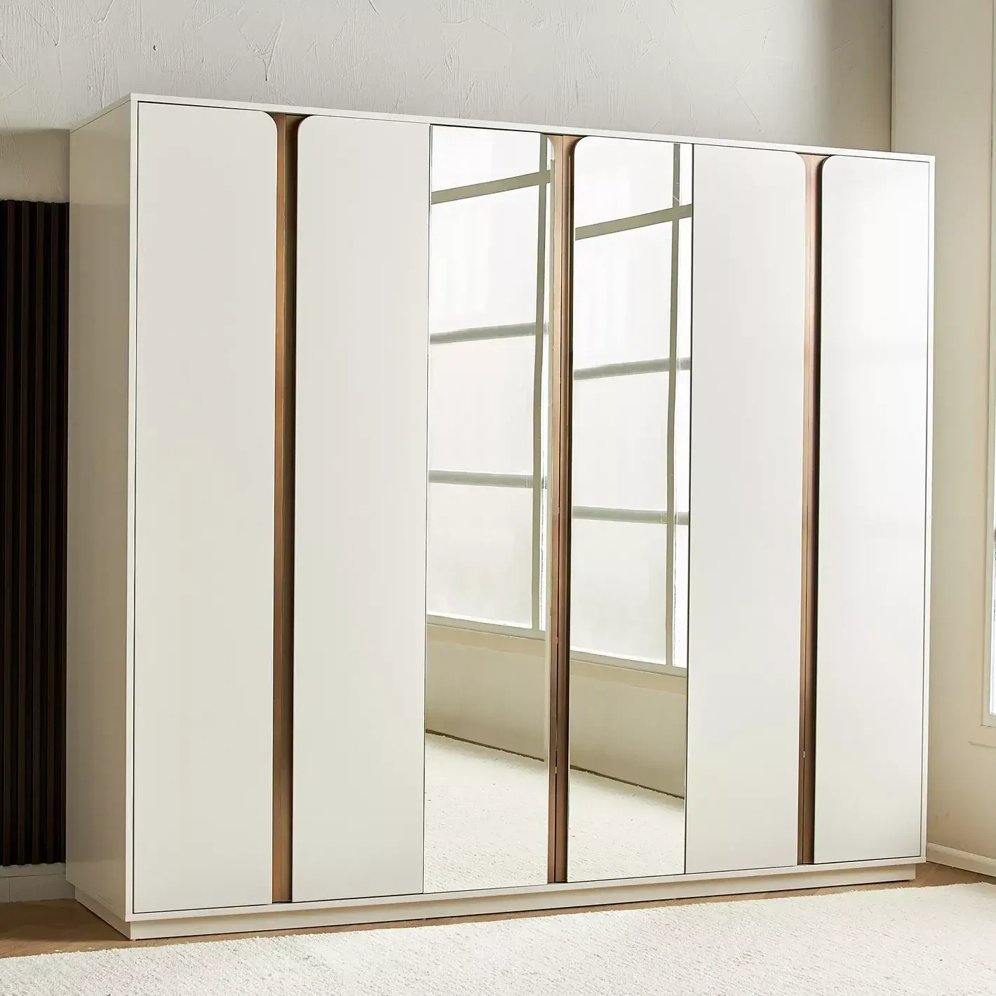 AllandCabinet Contemporary Style Engineered Wood Hinge Door Wardrobe Closet With a Matte Finish and Mirror 1