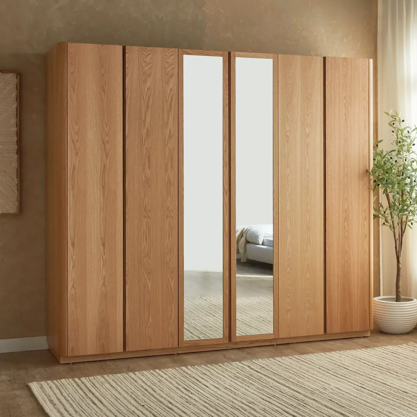 AllandCabinet Armario con puerta con bisagra Losa de madera de veta de 6 puertas con siete estantes y dos varillas para colgar 1