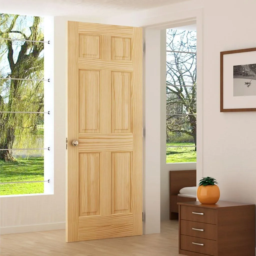 AllandCabinet 6-Panel Door Interior Solid Pine Indoor Door Simple Wood Door 1