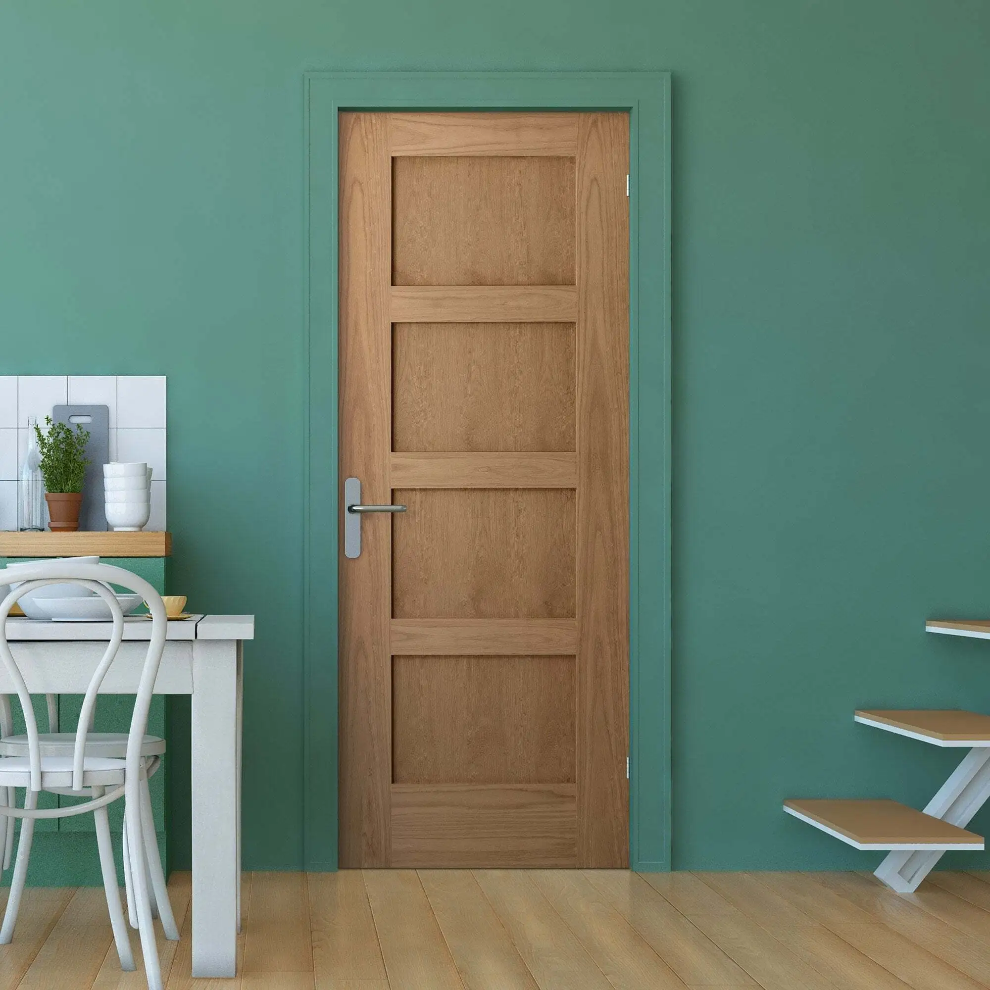 Porte coupe-feu à 4 panneaux avec shaker personnalisé, porte intérieure en chêne, teinture inachevée, AllandCabinet 1