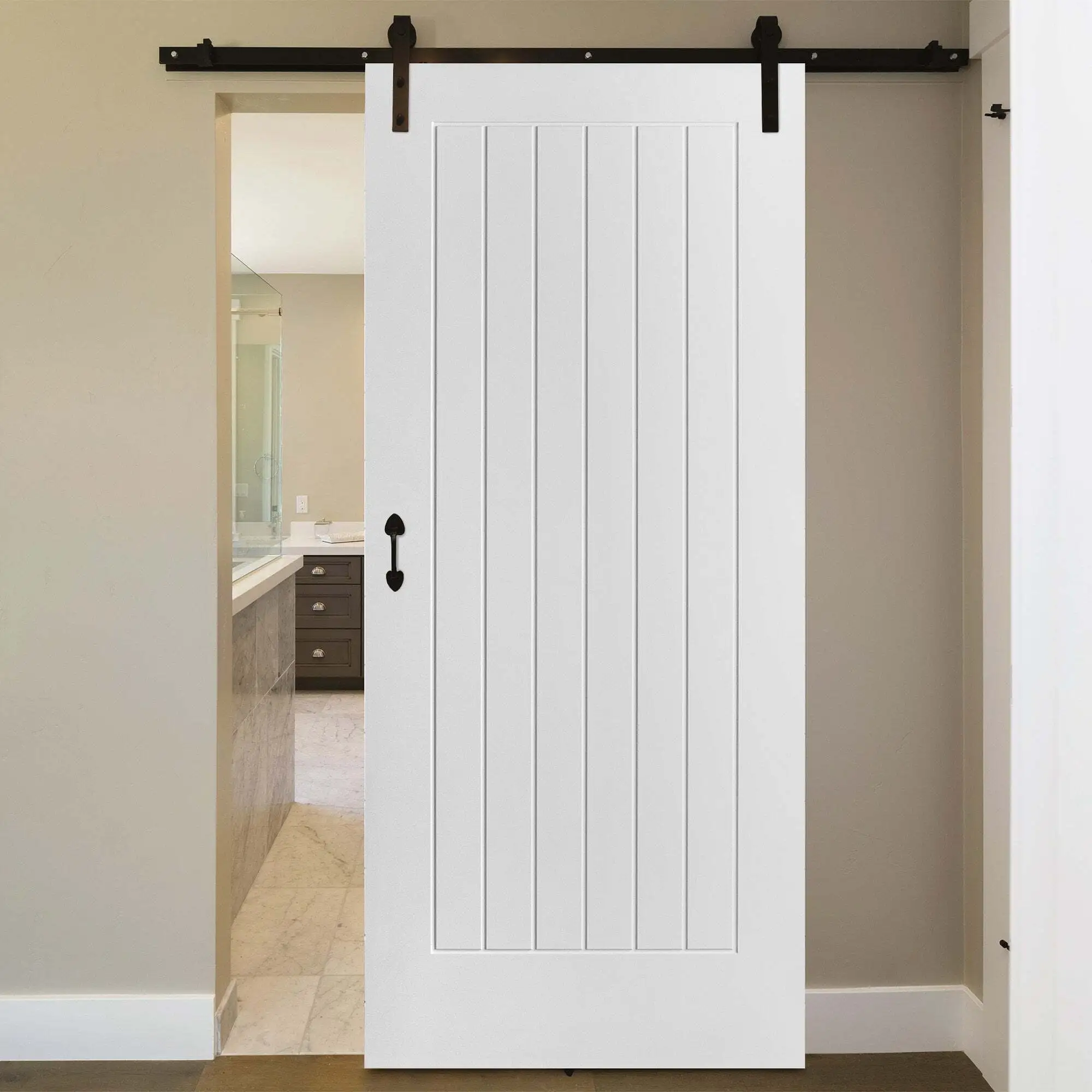 Porte coulissante sur rail industriel AllandCabinet avec apprêt interne blanc 1