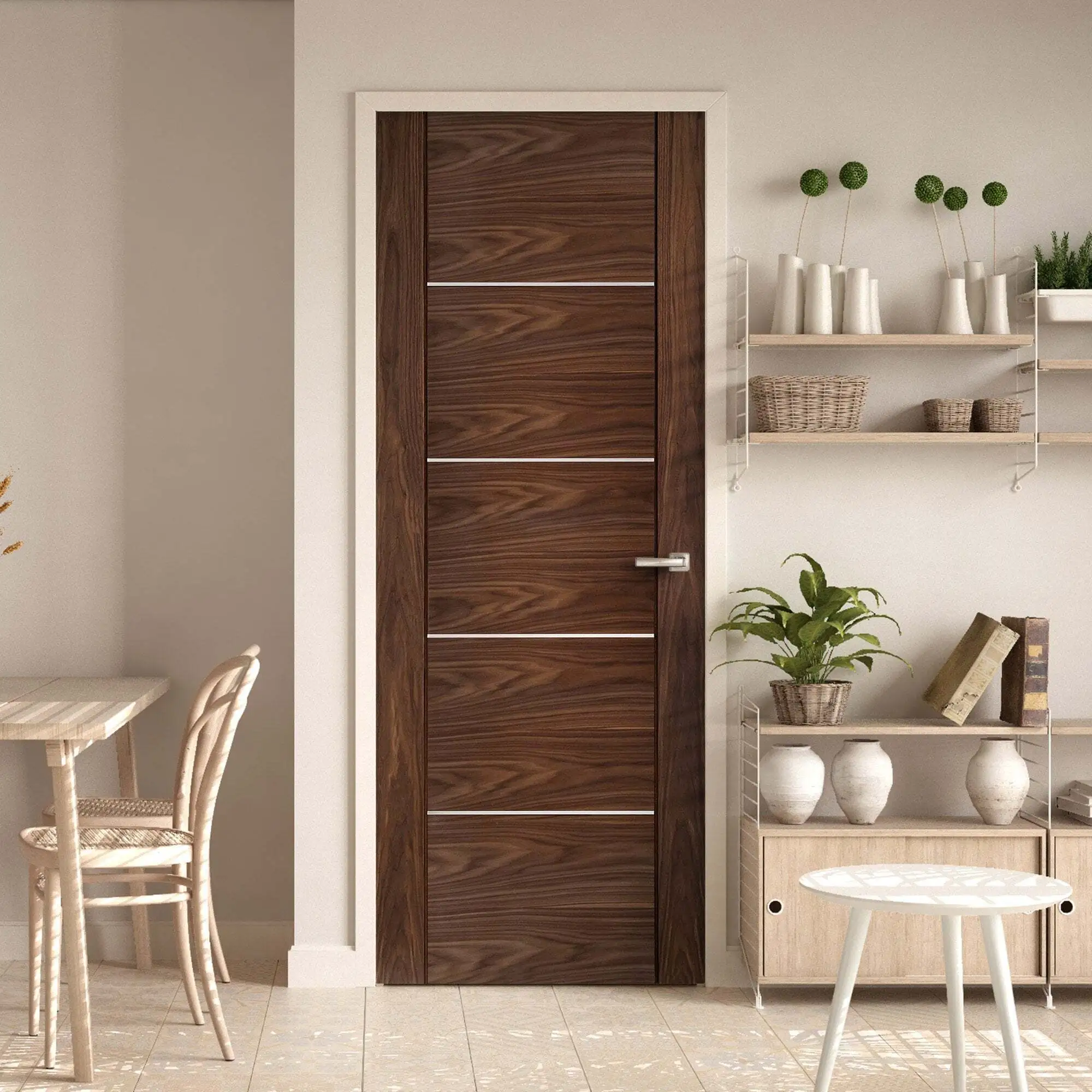 AllandCabinet Internal Walnut Door Fully Finished With Light Clear Glass Door 5 Panels Living Door 1