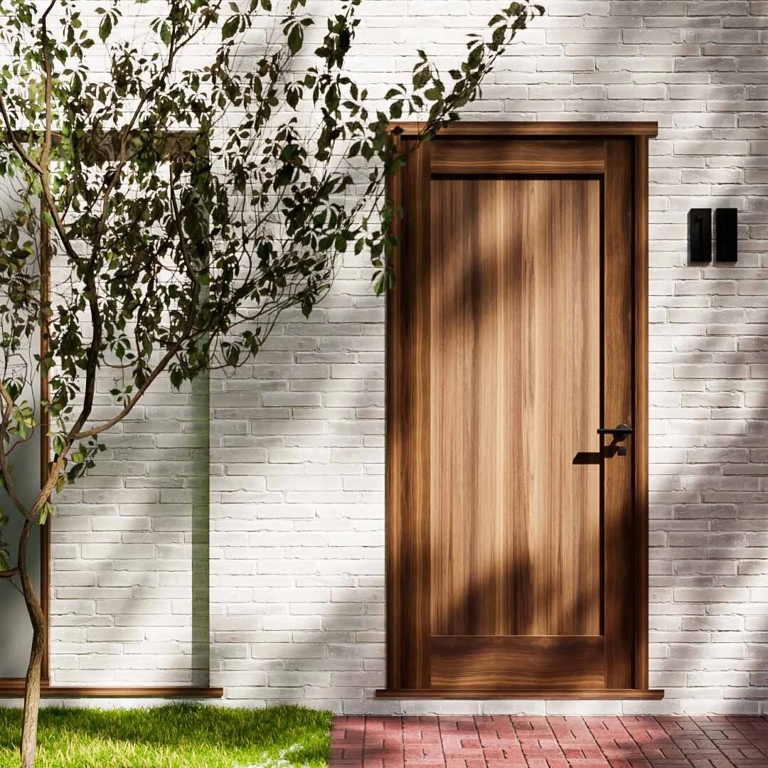 El solo panel clásico de la puerta de entrada principal de madera sólida de la coctelera con madera de nogal negra 1