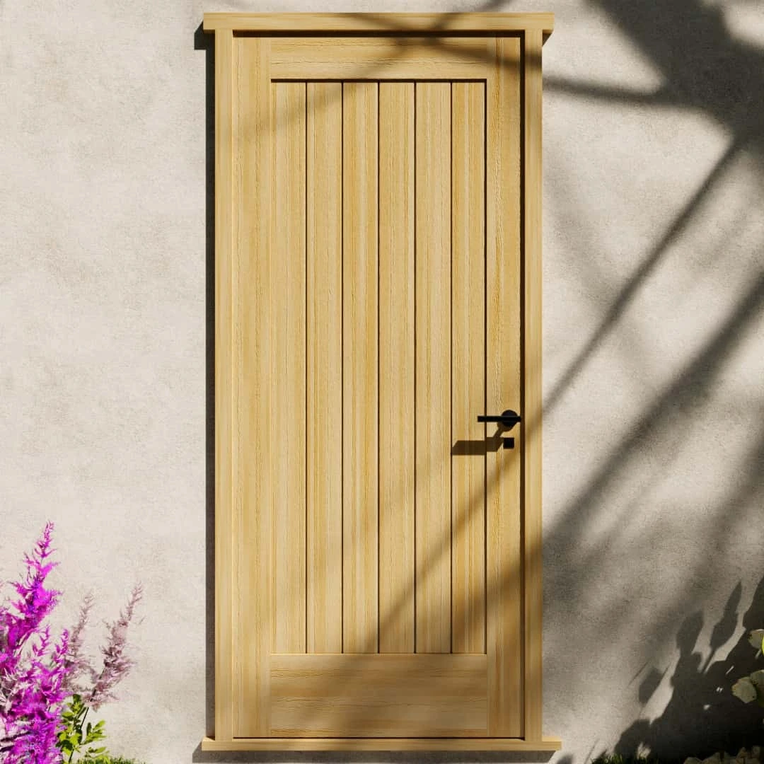 Puerta de entrada de madera maciza con tablones empotrados modernos completamente personalizables con madera de arce 1