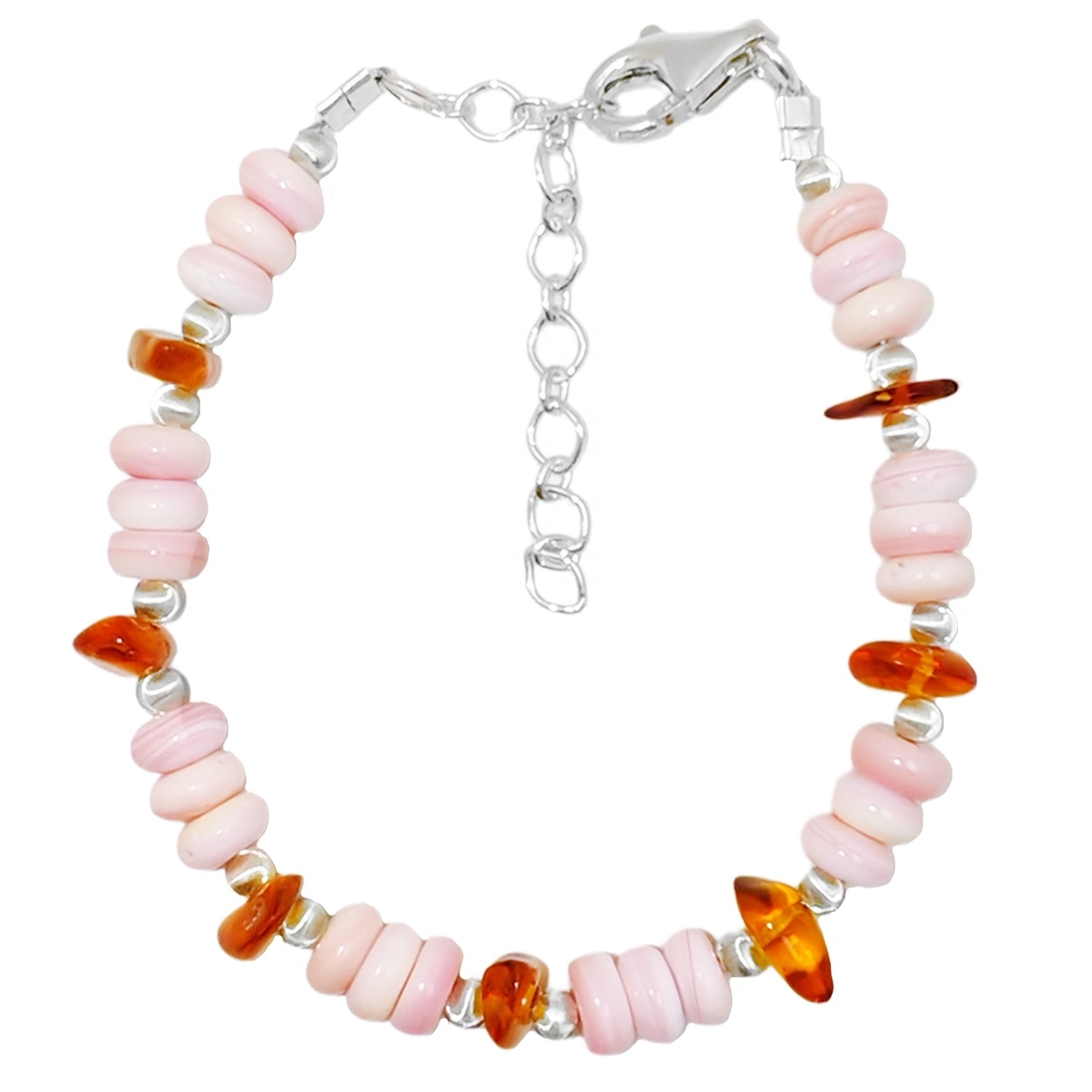Hot Selling Natural Pink Opal Bracelet 8-12mm Amber Free-shape S925 Silver Bracelet Women's Jewelry 1