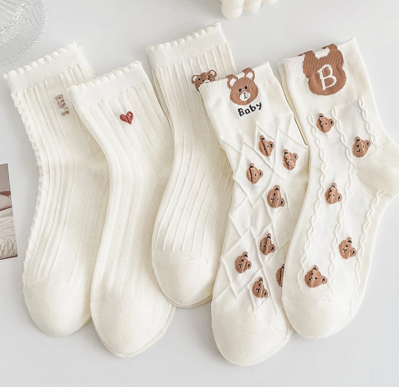 Chaussettes d'été personnalisées pour femmes, ours blanc, coton et polyester, taille unique 1