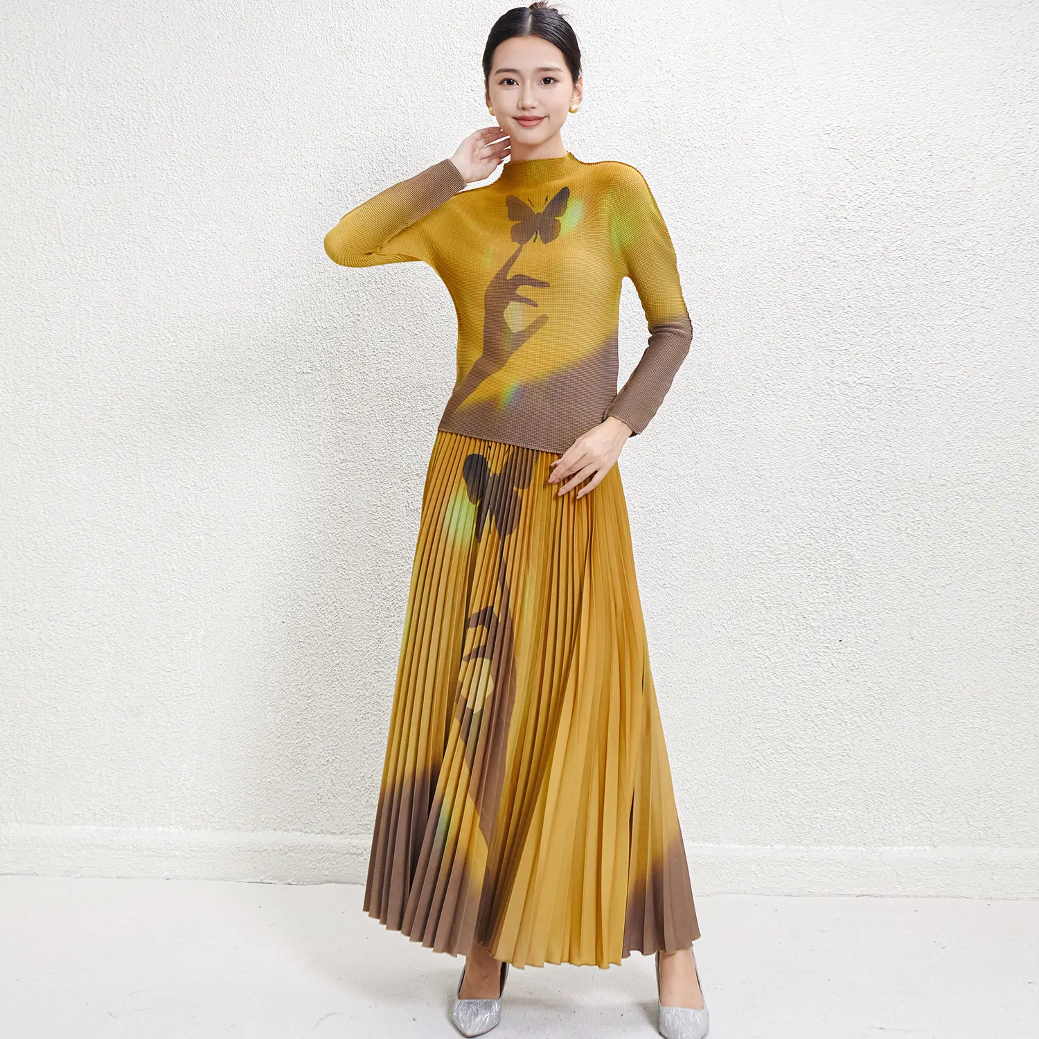 Pleated Short Gown 1038YH-1060+002C-1060 - - Pleats Clothing 3