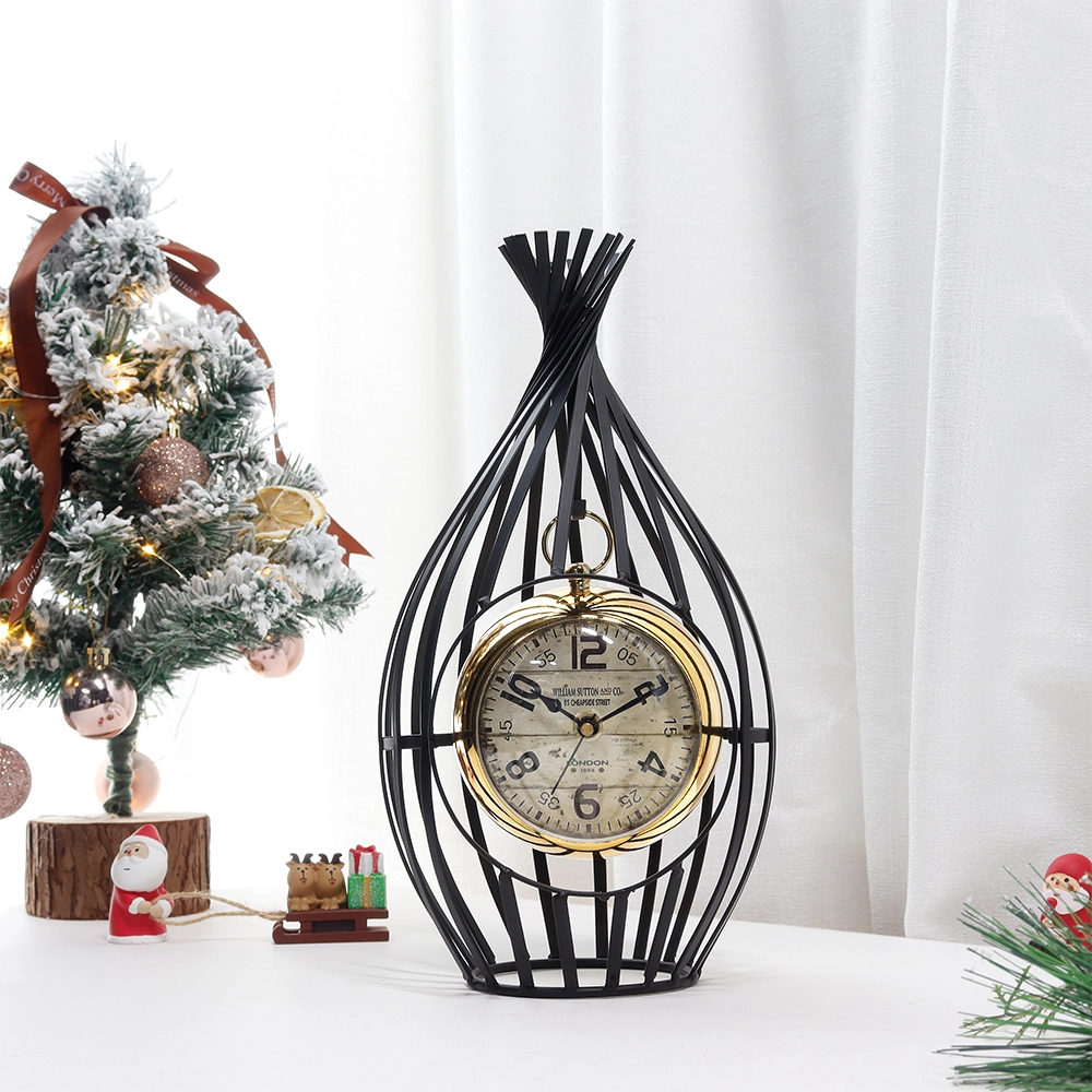 Eisen Kunst Kreative Desktop Uhr Wohnzimmer Pendeluhr Schwarz Vogelkäfig Form Moderne Hängende Uhr 1