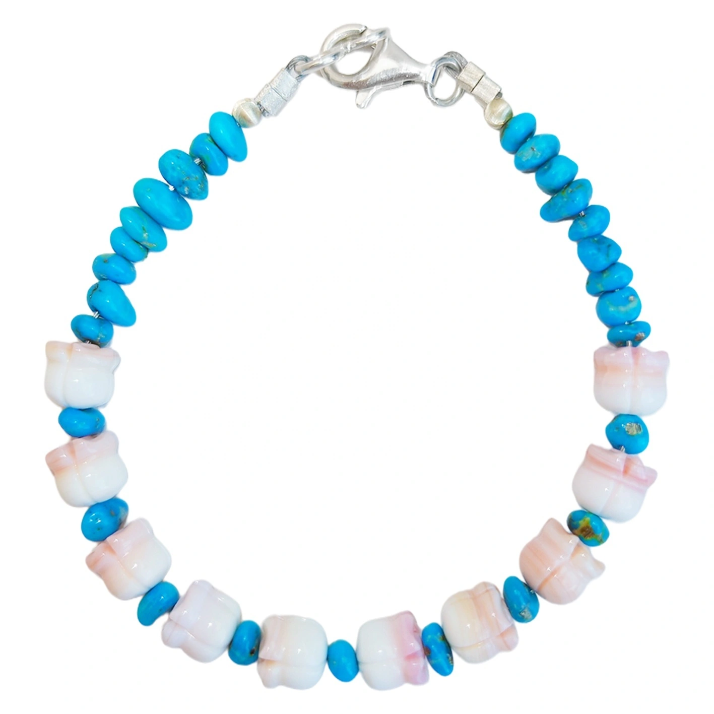 Didara Sisun Didara Didara Mine Itọju Sterling Adayeba Turquoise Ati Apẹrẹ Opal Pink Adayeba S925 Ohun ọṣọ fadaka 1