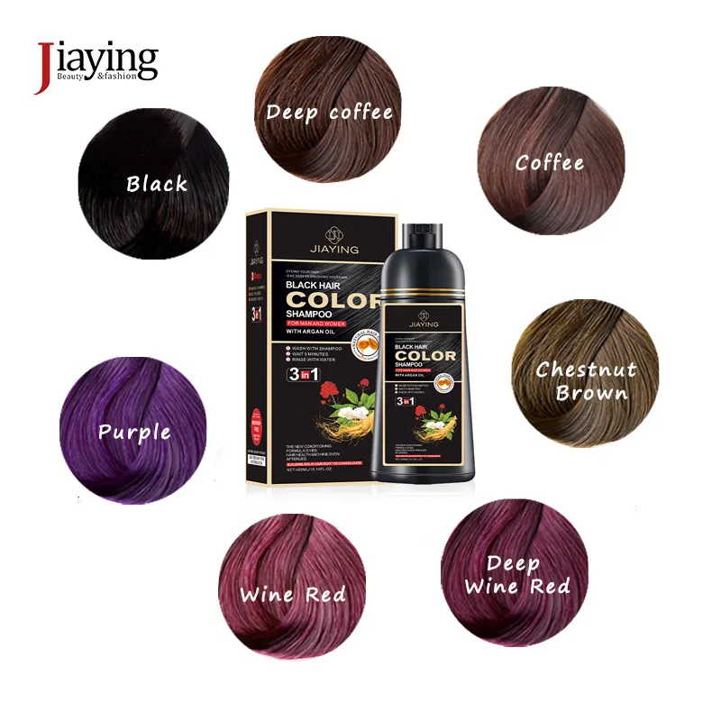 Shampoo de coloração para cabelo preto 3 em 1 com ginseng - sem amônia 6