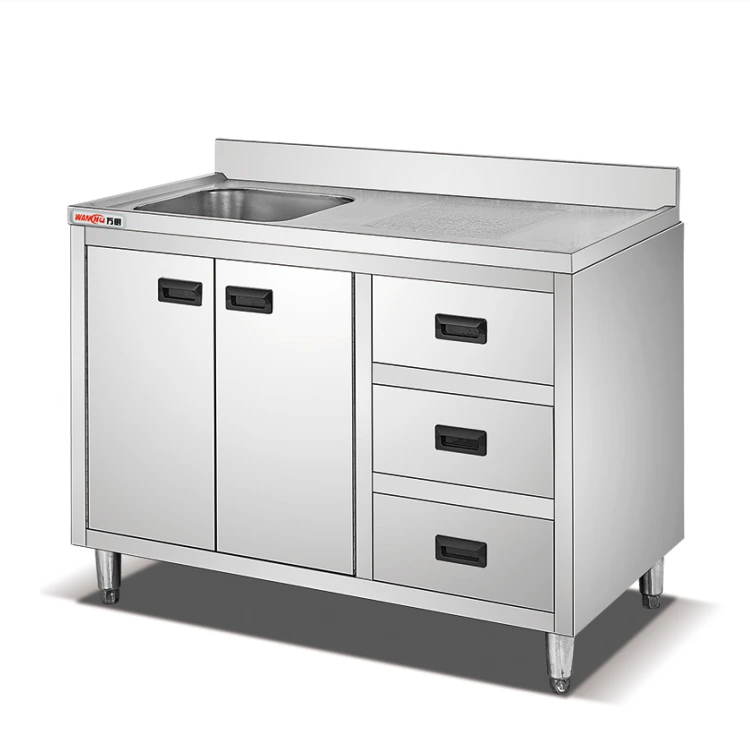 Equipo de cocina personalizado Banco de trabajo Comedor Mesa de preparación de acero inoxidable Gabinetes de cocina Gabinetes para fregadero modulares 1