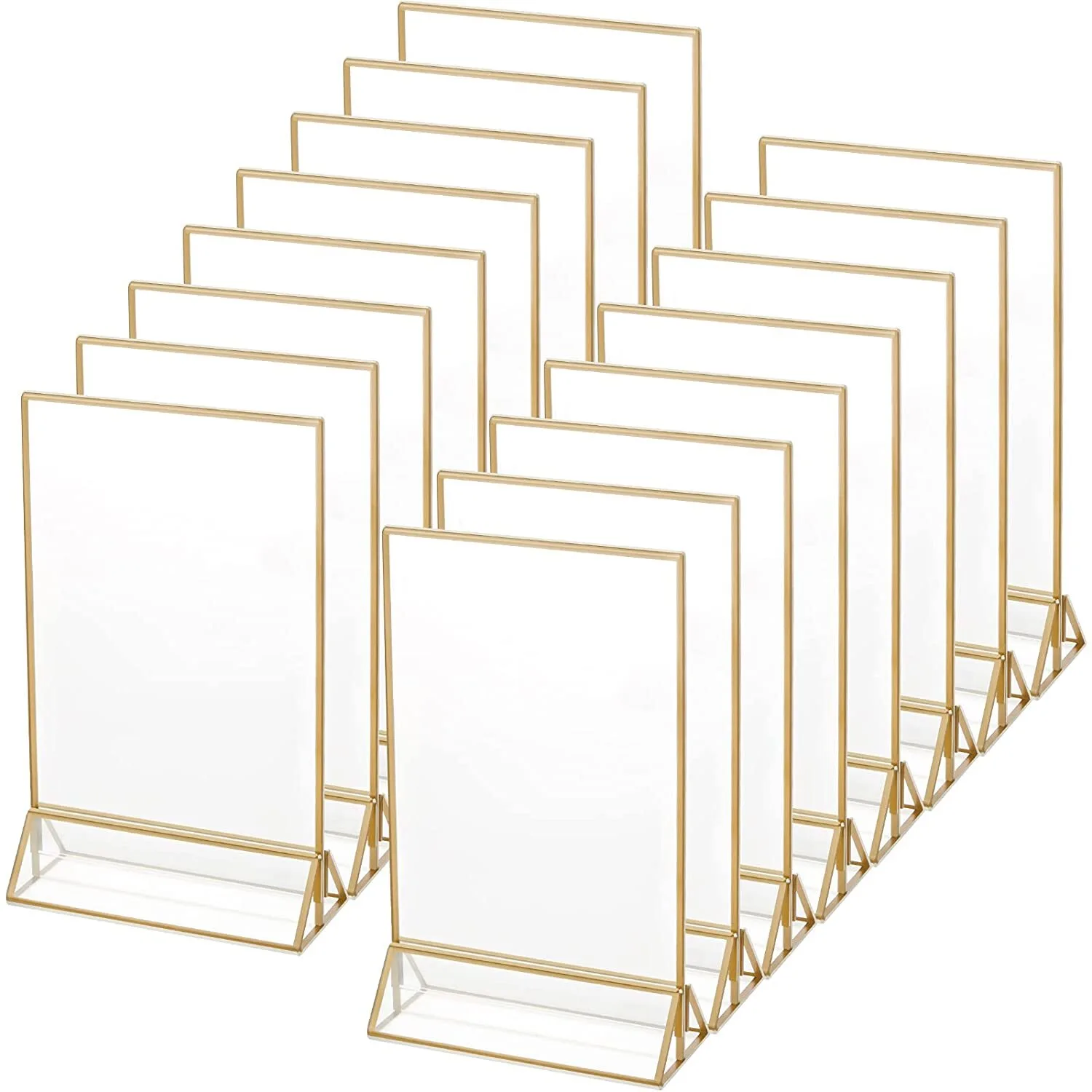 Soportes para letreros de mesa de acrílico con borde dorado 1