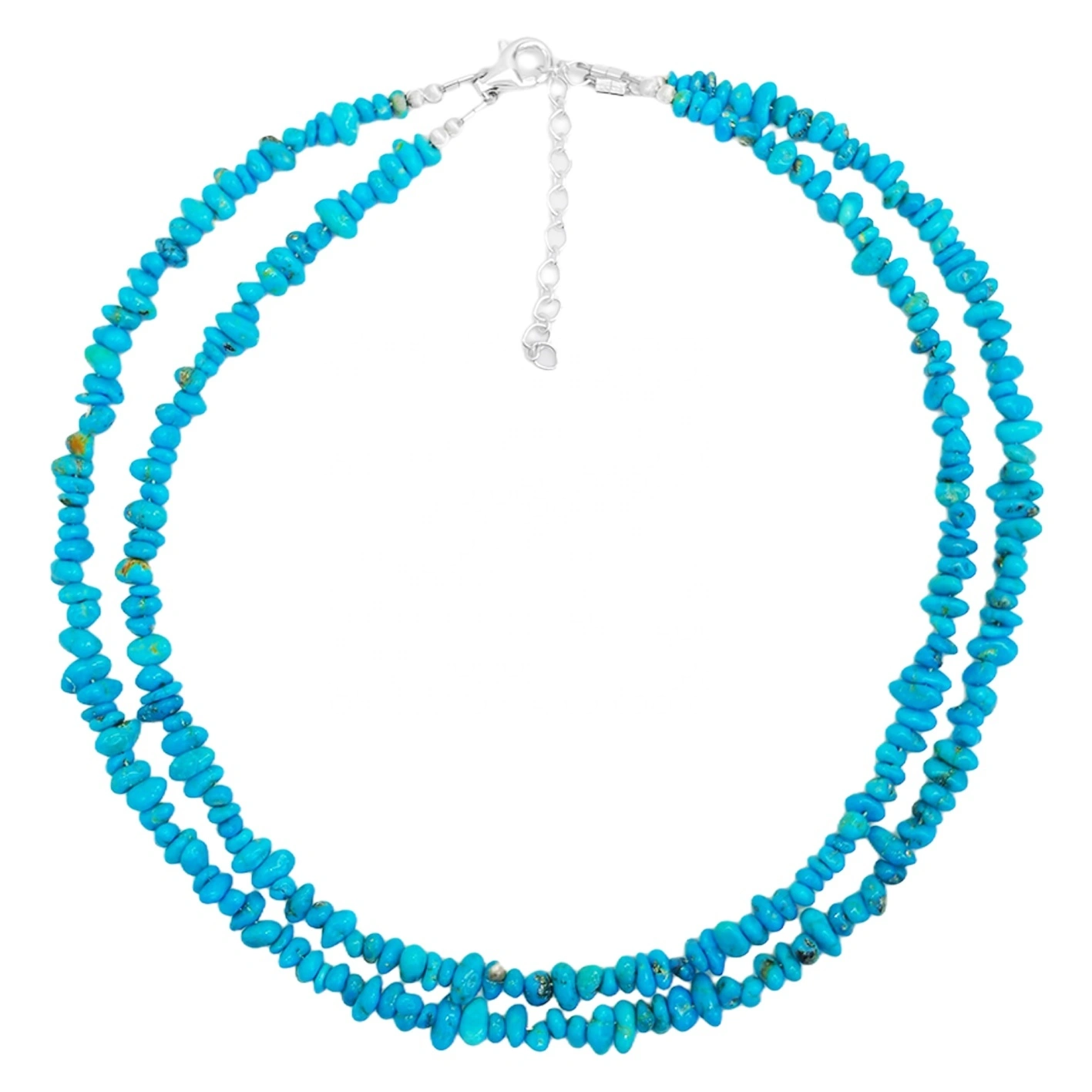 Fashion Sleeping Beauty Mine Natural Sterling Treatment Turquoise Free-shaped S925 Silver Double-layer Necklace 1