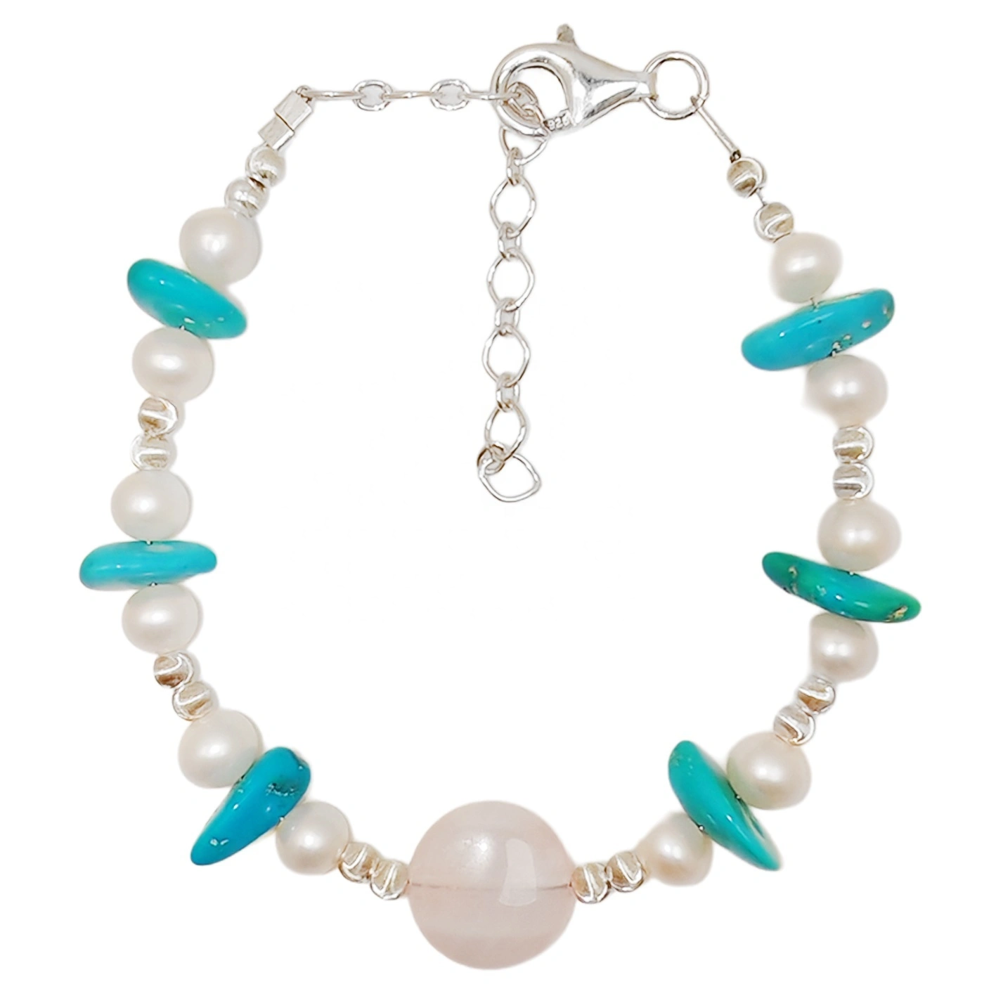 Custom Mountain Natural Sterling Turquoise Bracelet Shapeless Natural Pearl Amethyst S925 Silver Bracelet 1