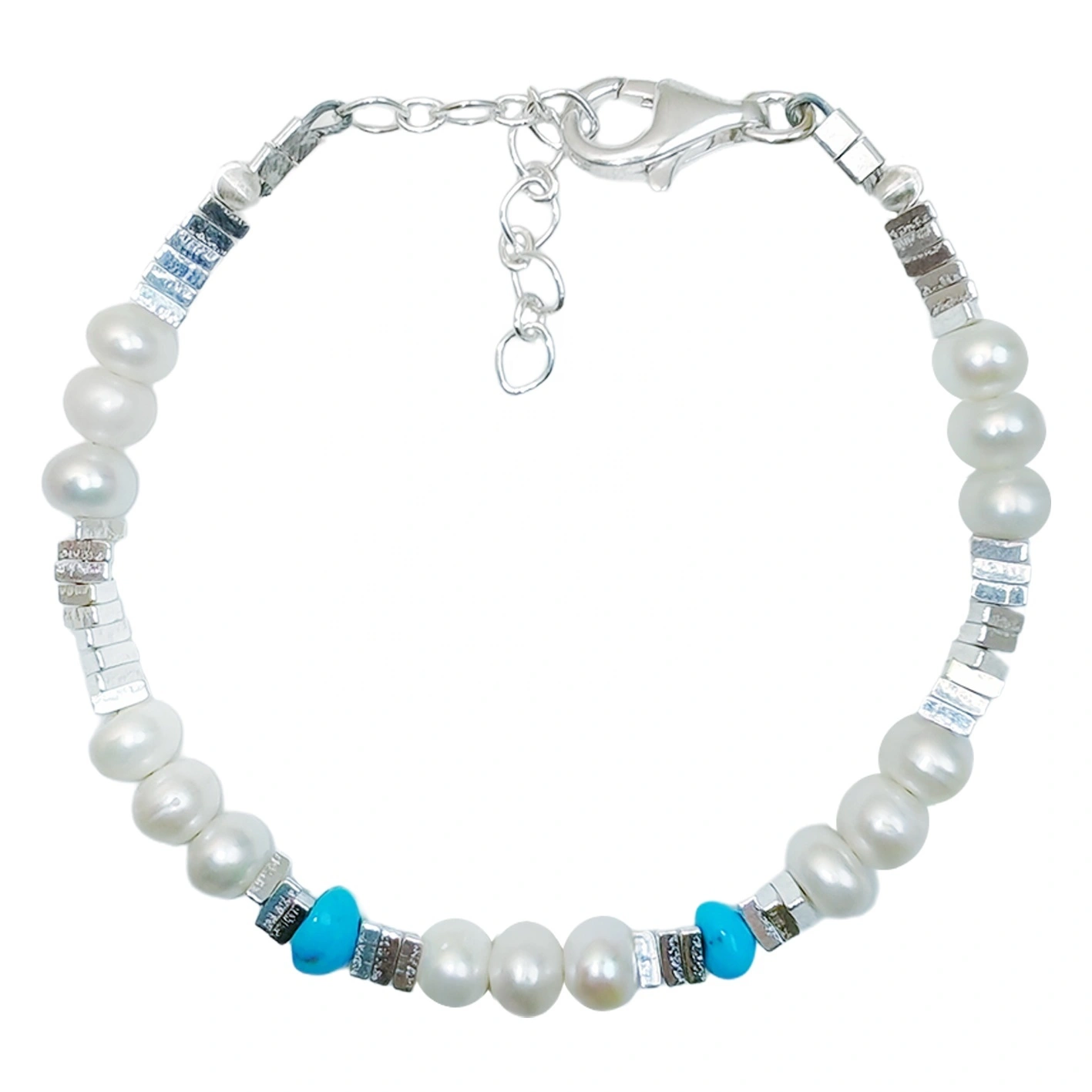 S925 Silver Bracelet Pearl Bracelet Natural Turquoise High Quality Pearl Baroque Luxury Style Hot Seller 1