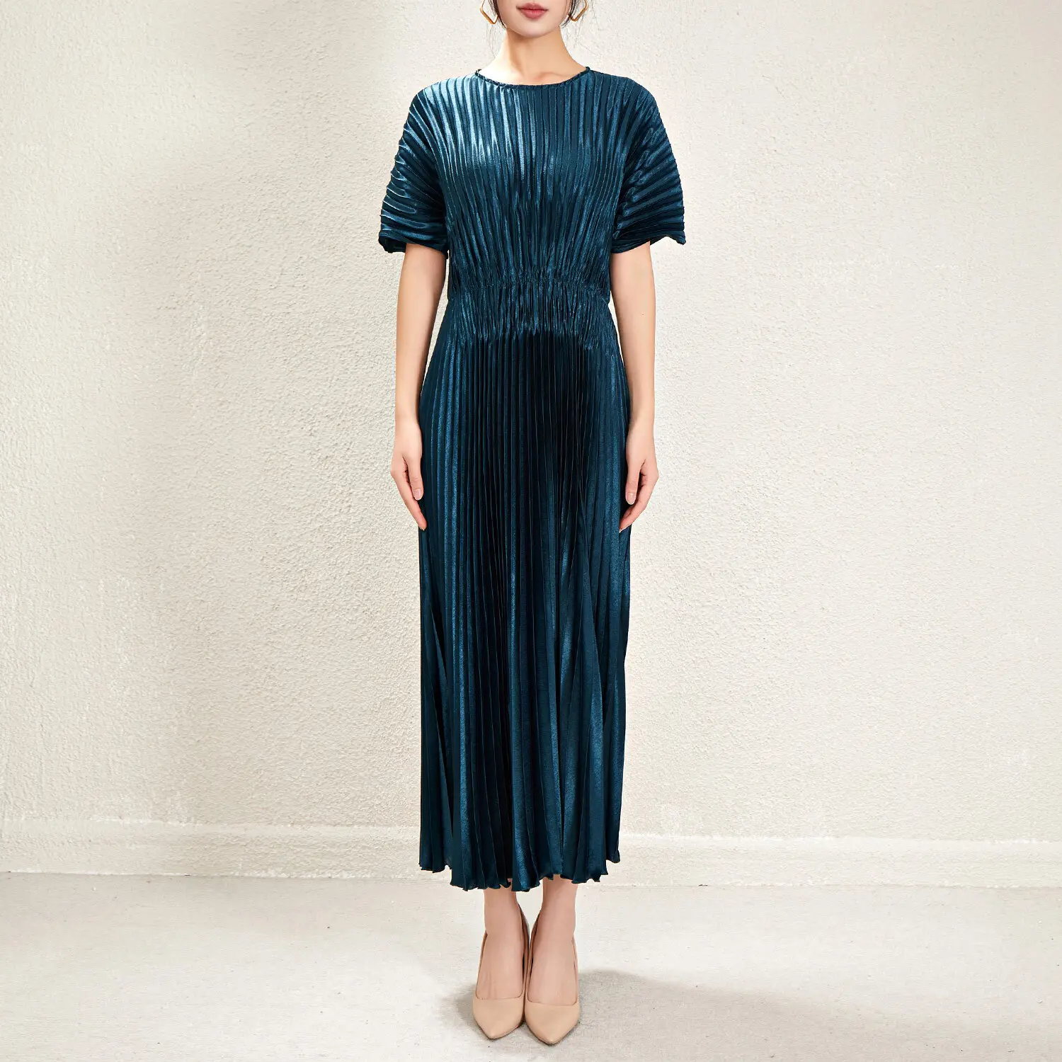 Red Pleated Gown Breathable by Pleats Clothing 7
