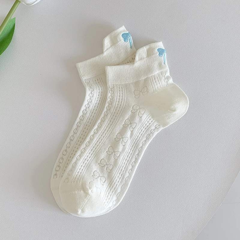 Girls' Soft Cotton Ankle Socks with Breathable Embroidery - Sustainable Summer Design 1