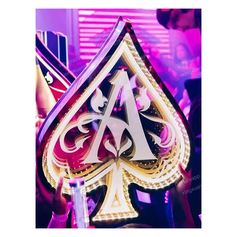 LED-Lit Ace of Spade Champagne Bottle Presenter Mirror 1
