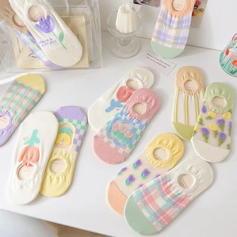 Calcetines tobilleros de algodón con flores de colores personalizados - Oferta de verano 1