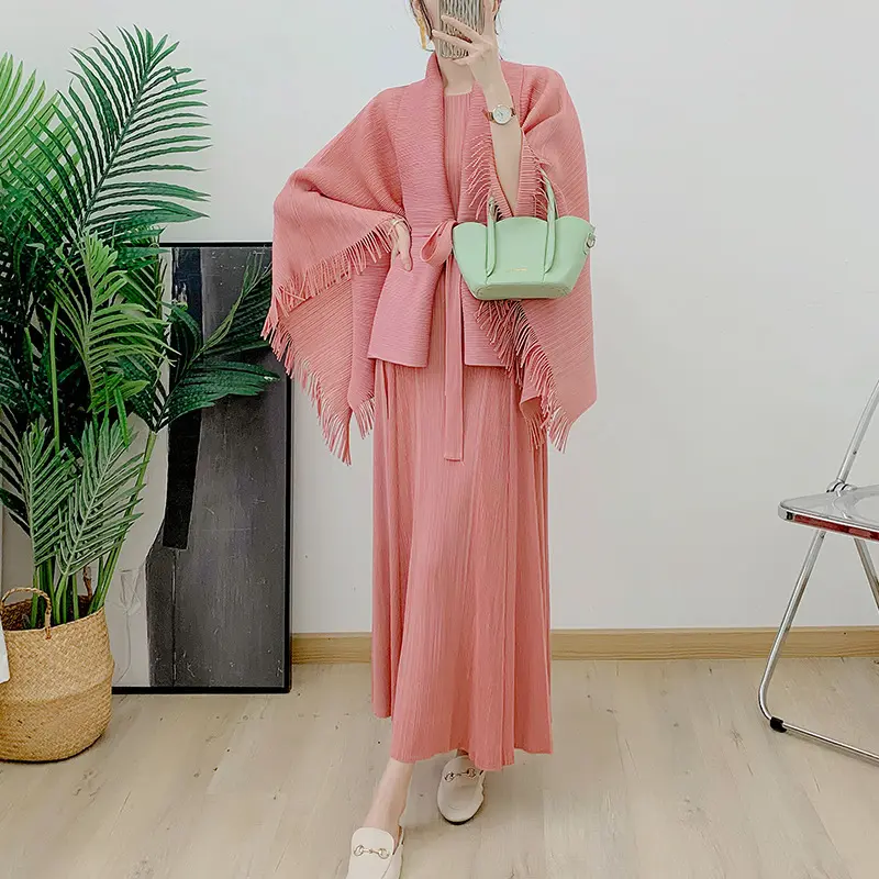 Long Sleeve Pleated High Neck Gown Accept Customized Color - - Pleats Clothing 6