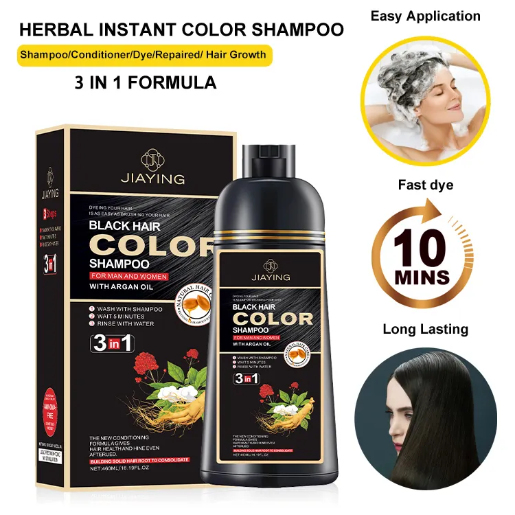 Shampoo de coloração para cabelo preto 3 em 1 com ginseng - sem amônia 5