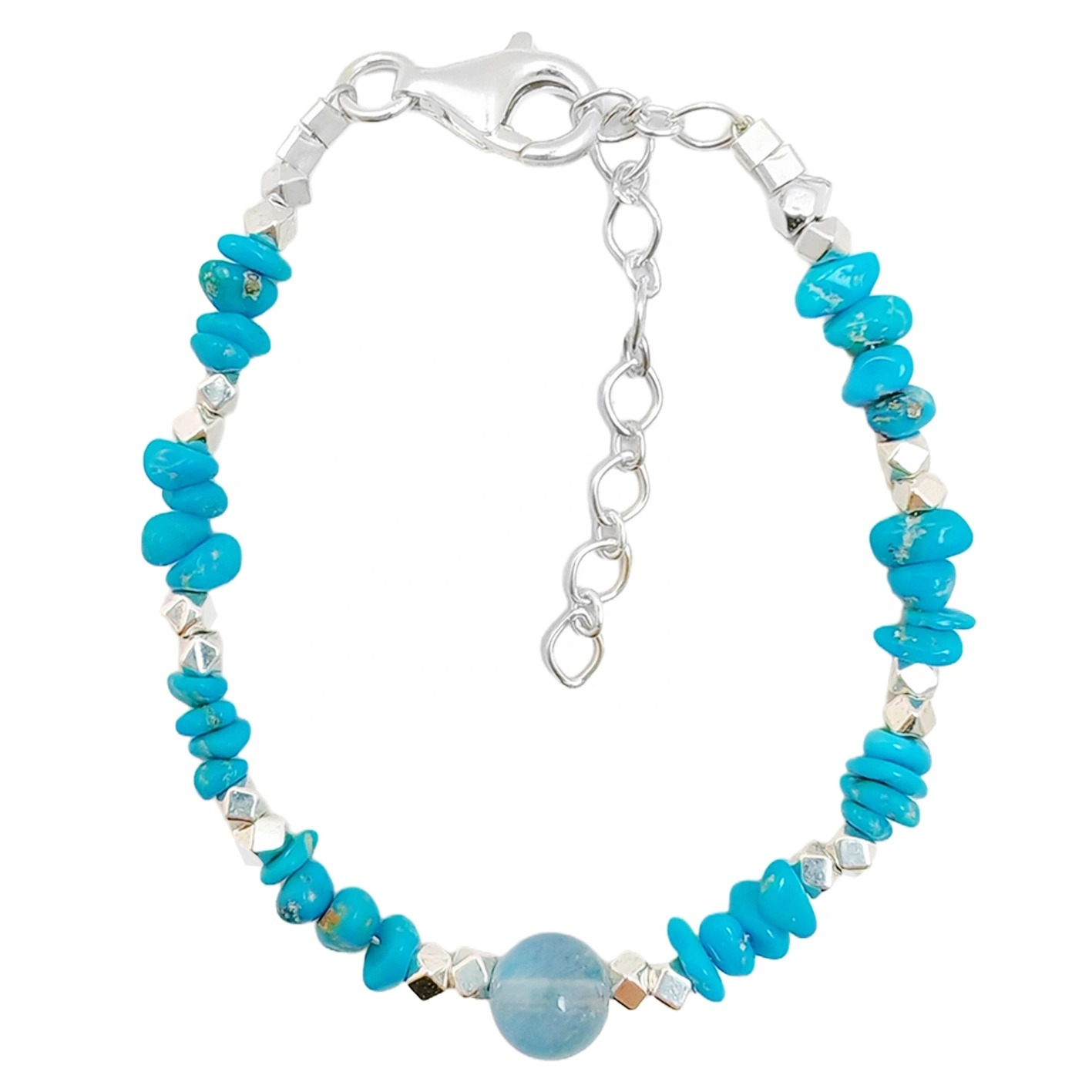 Natural Turquoise Premium Women's Bracelet Bracelet With Delicate S925 Silver And Natural milky Blue Aquamarines beauty jewelry bracelet 1