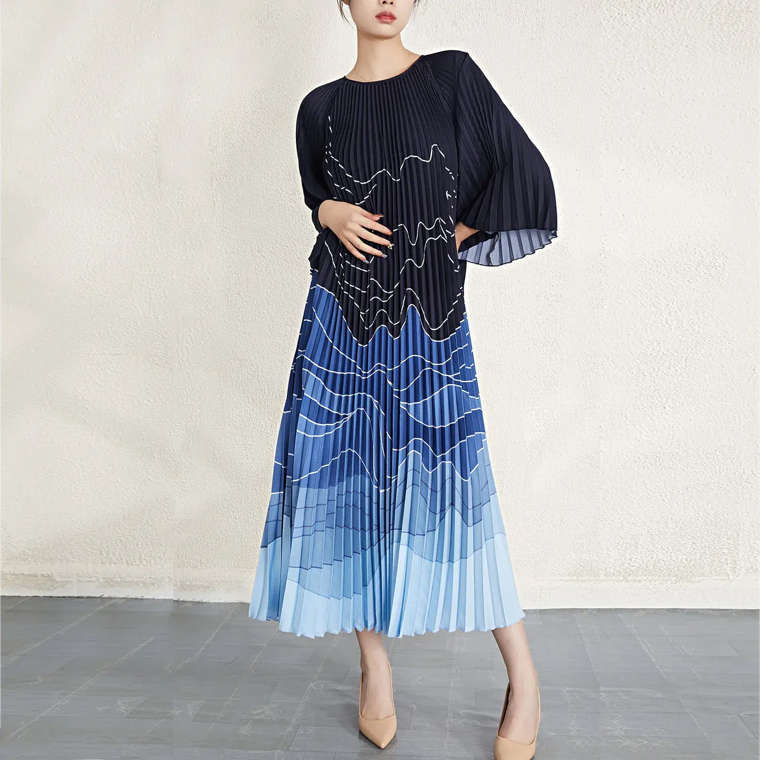 Pleated Gown with Sleeves Fast Shipping to Over 200+ Countries & Regions. by Pleats Clothing-1 5