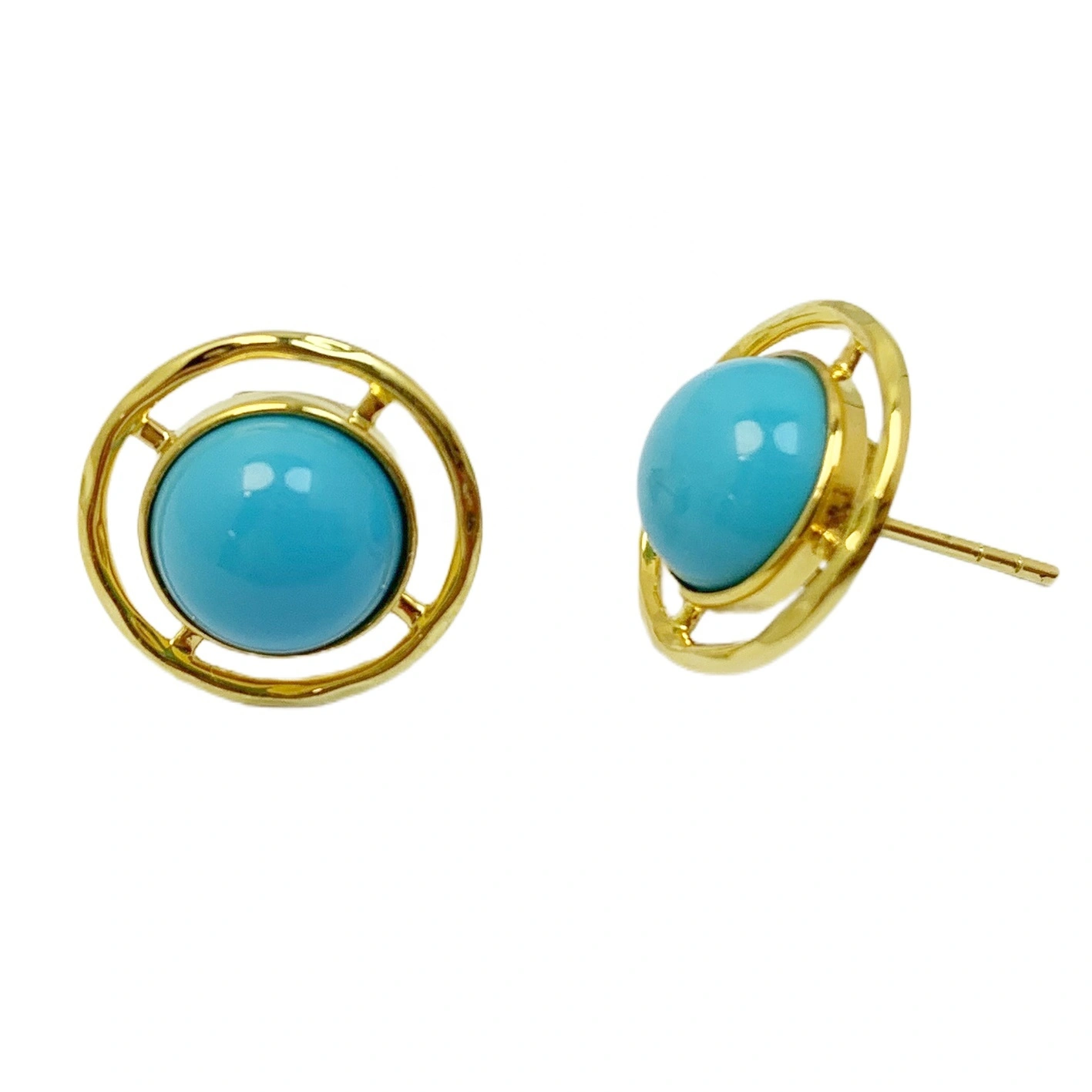 14k Gold Electrolysis 18k Gold Natural Electrolytic Turquoise Round Earrings Sleeping Beauty Mine Jewelry For Women For Lover 1