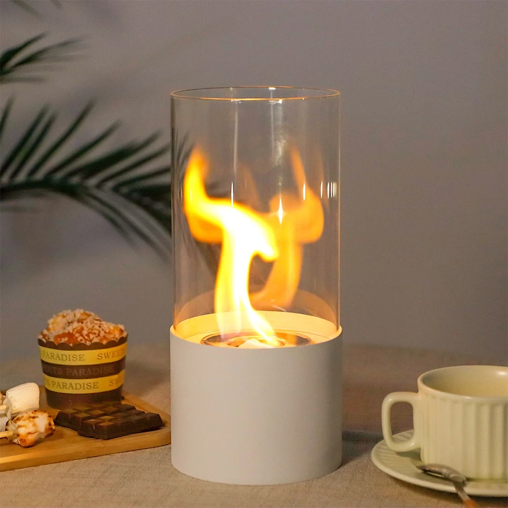 Λευκό στρογγυλό τραπέζι Τζάκι Mini Fire Pit Επιτραπέζιο Τζάκι βιοαιθανόλης για διακόσμηση σπιτιού 1