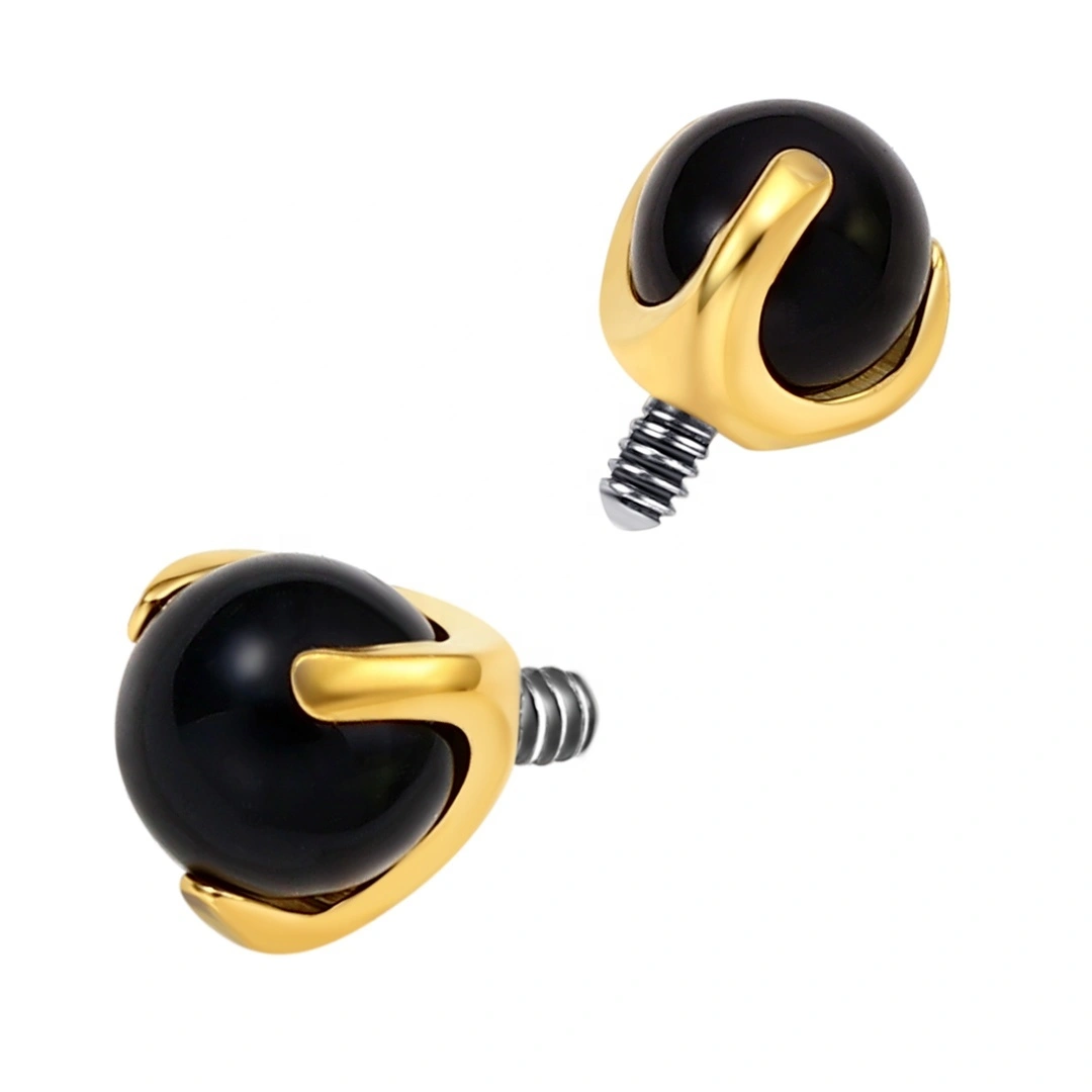 Eternal Metal Astm F136 Titanium Claw Setting Black Agate Threaded Ends Piercing Jewelry 1