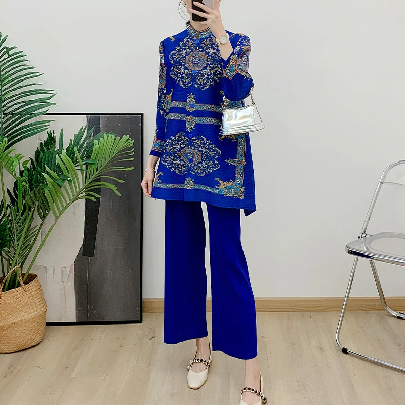 Vêtements Plis : Ensembles de mode pour femmes d'été en gros 2024 | Nouveaux hauts décontractés plissés & pantalons amples à jambes larges | Fabricant d'ensembles deux pièces imprimés 1