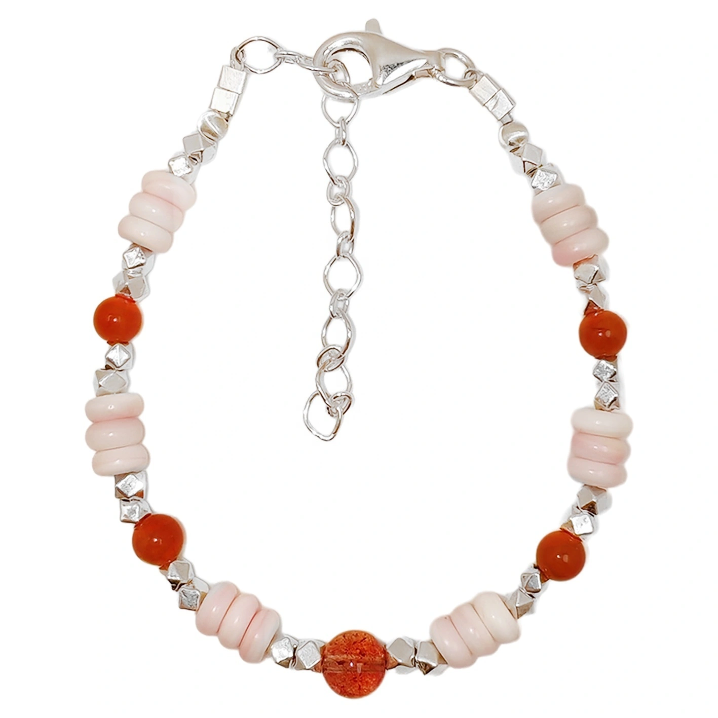Bejgħ sħun Agate Bil S925 Bracelet tal-fidda L-Ewwel Għażla Għal Rigali Pink Opal B'ġojjellerija tal-kwarz Rutilated Aħmar 1