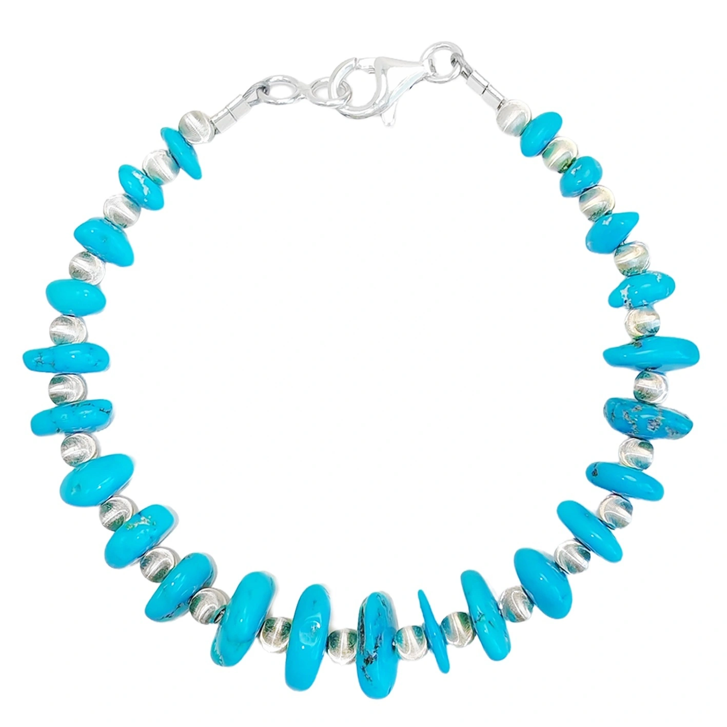 S925 S925 Silver Beads Sleeping Beauty Mine Natural Sterling Treatment Turquoise Bracelet Summer Jewelry Blue Fashion 1