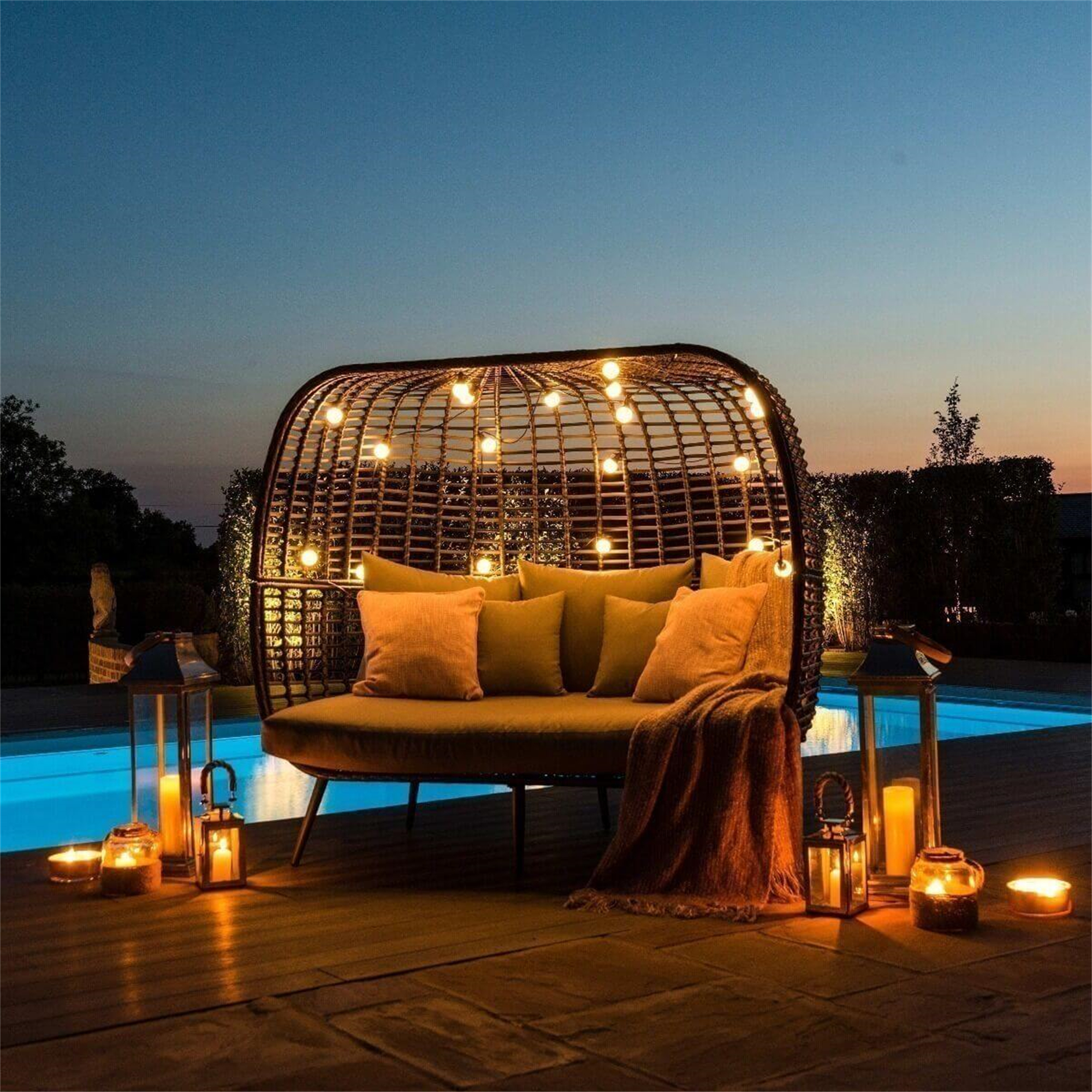 Chaise de jardin en rotin, chaise d'extérieur en osier tissé à la main, support de Patio, Double siège, fauteuils cocon d'extérieur, grande chaise à bascule 1